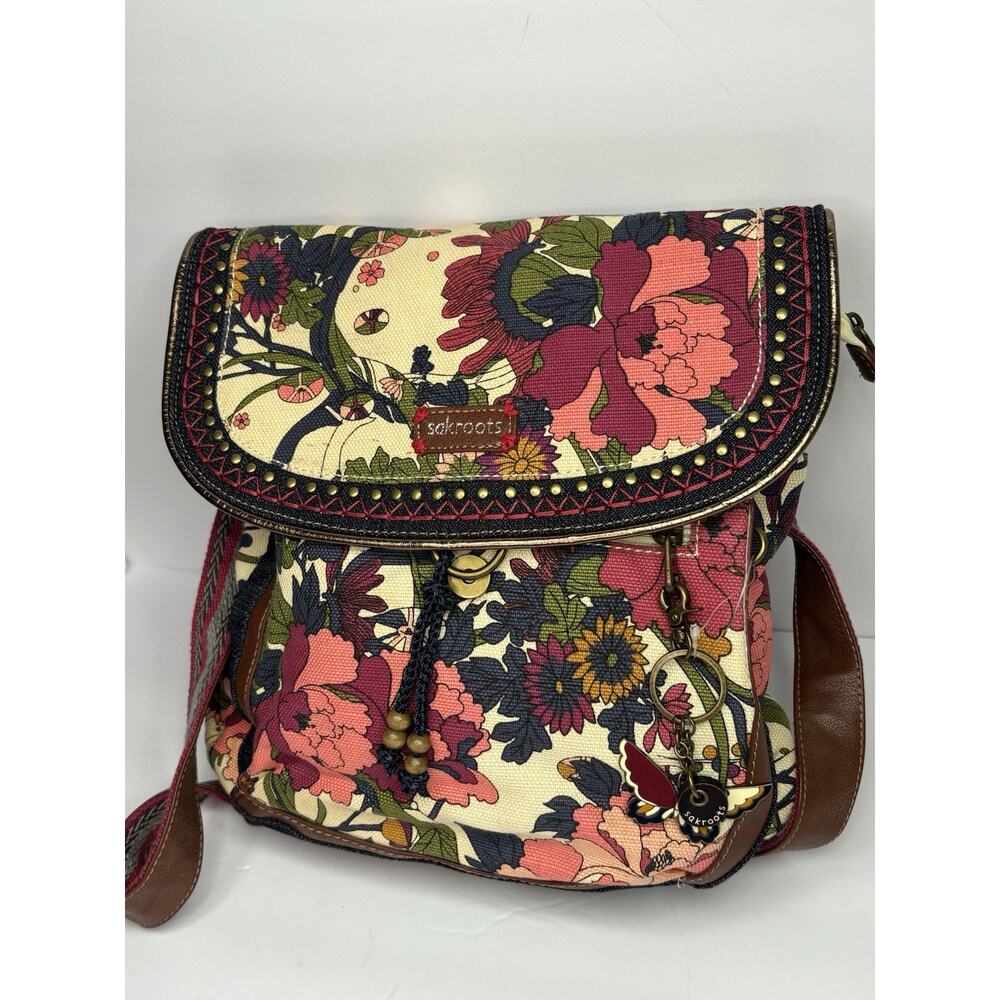Sakroots Artist Circle Convertible Backpack Crossbody Violet Flower Power Charms - Picture 7 of 12